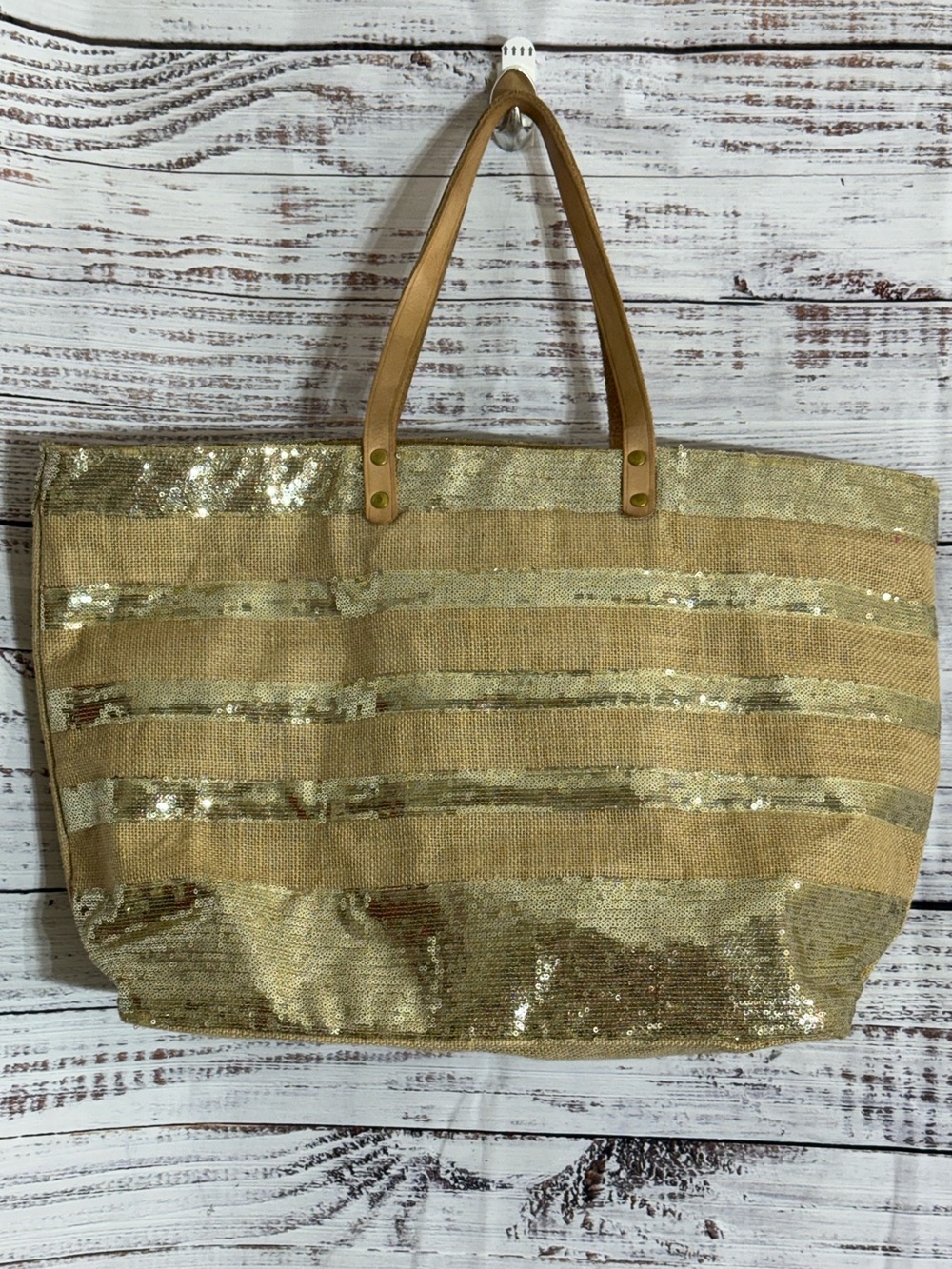 Muche et Muchette Bag Sequin Gold Stripe Tote Woven Boho Beach resort shopper
